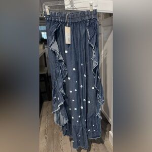 Chic Denim  Dot Ruffle Pants/Skirt